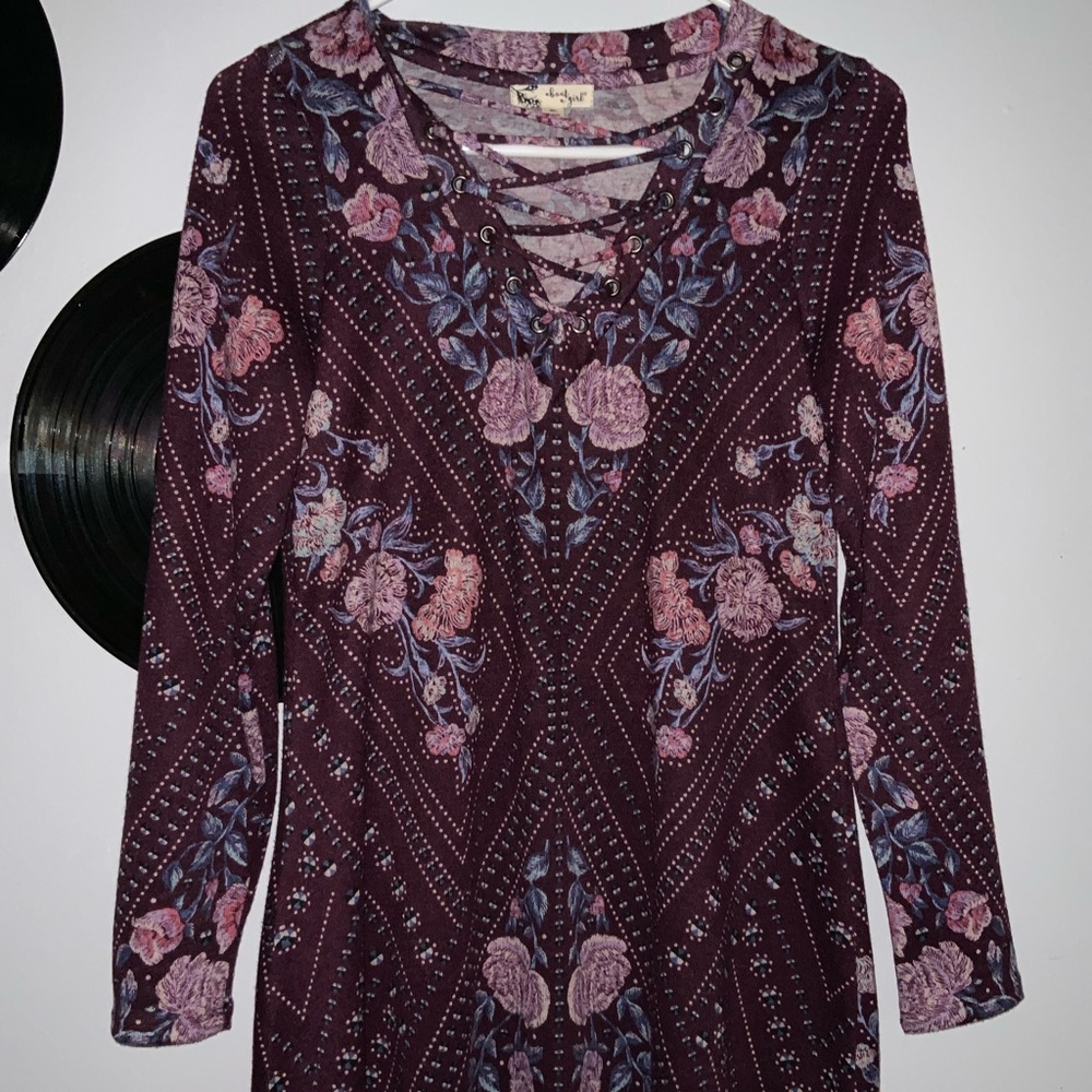 Dark purple/plum long sleeve dress with V neck